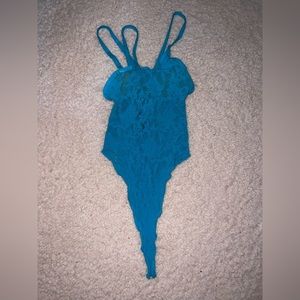 Blue Very Stretchy Lingerie One Piece Set